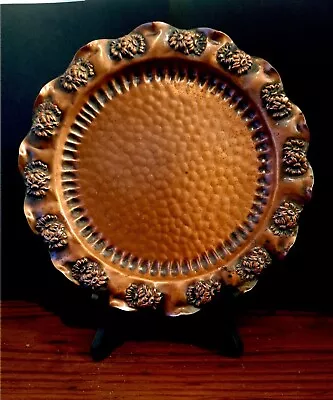 Vintage Gregorian Copper Plate Tray Platter Charger Hammered Scallop Edge Floral • $12.99