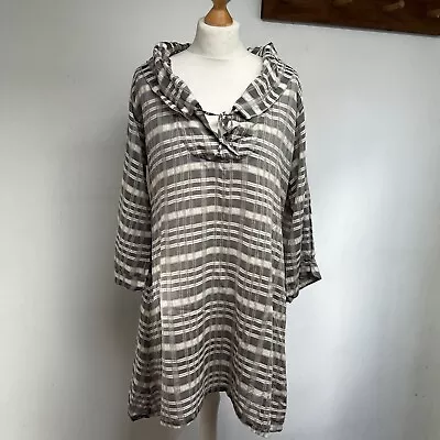Masai Clothing Tunic Top Size Large Brown Check Pattern Layering 3/4 Sleeves • £30