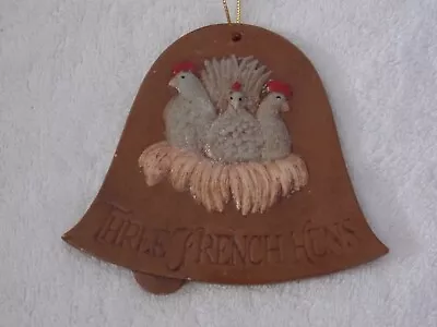 Vintage Ceramic 3 French Hens On Back 4 Calling Birds Bell Christmas Ornament • $14.99