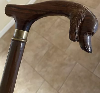 Hand Carved Dog Head Handle Walking Stick Wooden Cane Dog…vn-balboa Coin • $189.99