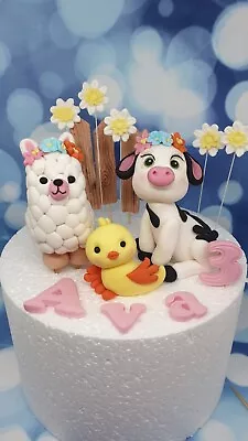 Edible Cow Llama Chicken Farm Animals Handmade Personalised Birthday Cake Topper • £50