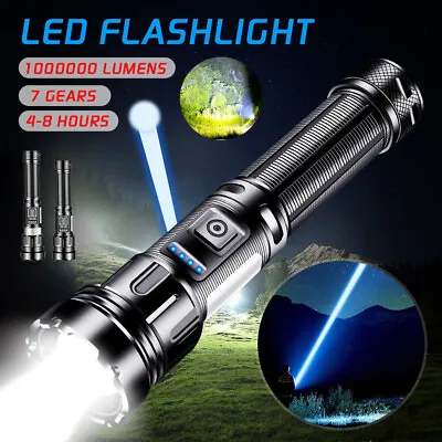 1000000 Lumens LED Flashlight Tactical Light Super Bright Torch USB Rechargeable • $13.97