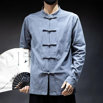 Chinese Traditional Men's Kung Fu Shirt Frog Button Long Sleeve Tang Suit Top • $28.80