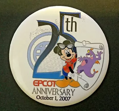 Disney Button - WDW - Epcot 25th Anniversary Figment & Mickey  # 57451 • $5.50