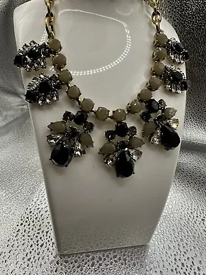 J. Crew Crystal Statement Necklace Black Gray Clear & Opaque Stones • $21.99