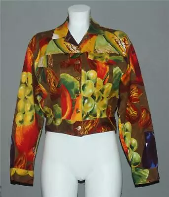 Rare YVAN & MARZIA Bright Fruit Gold Buttons Stretch Jacket Wm 42 Made In France • $168.99