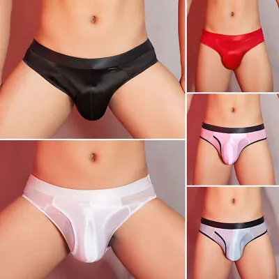 Men's Shiny Glossy Bulge Pouch Briefs Underpants Stretch Slips Hipster Underwear • £7.55