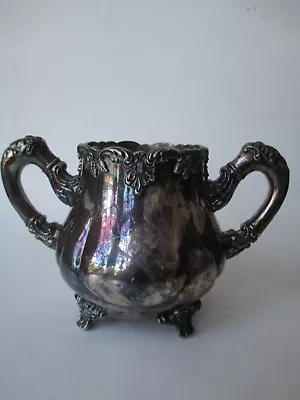 Vintage Rogers Silver Plate OPEN Sugar Bowl Quadruple Plate 4-1/2  X 7  Footed  • $55