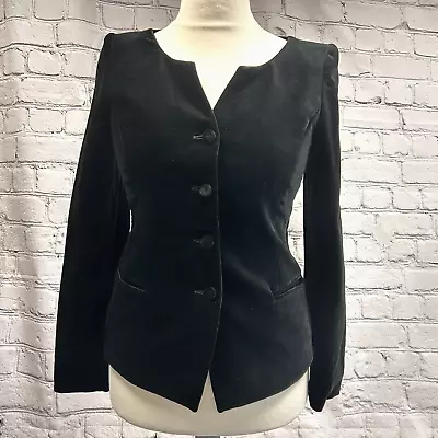 Vintage Womens Black Velvet Fitted Jacket Coat Blazer Retro Goth UK Size 12 • £17