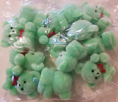 Lot Of 12 Darice Craft Green Miniature 1  Flocked Teddy Bears With Red Bow Tie • $9.97