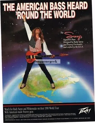 1990 PEAVEY Scourge Bass Guitar RUDY SARZO Of Whitesnake Vintage Print Ad • $8.95