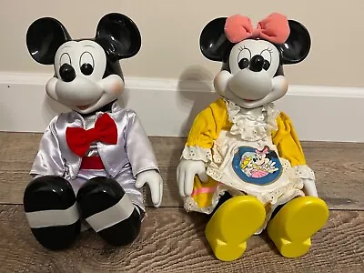 Vintage 1989 Disney Mickey & Minnie Mouse Porcelain Wind Up Musical Dolls RARE • $110