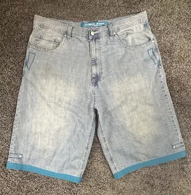 VINTAGE Koman Jean Shorts Mens 40 Blue Denim Jorts Baggy Hip Hop Y2K 90s • $19.99