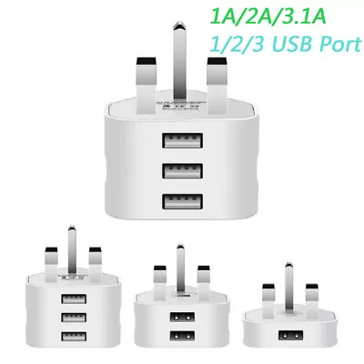 USB Mains Charger Adapter UK 3Pin Wall Plug For Samsung/iPhone/HTC/Tablets/etc • £2.86