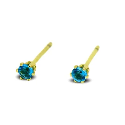 Tiny 9ct Gold Filled Womens Stud Earrings Girls 3mm Aquamarine 6 Claws 9K GF  • £8