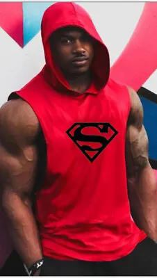 Men's Workout Hooded Tank Top Bodybuilding Muscle T-Shirt Sleeveless Gym Hoodies • $11.99