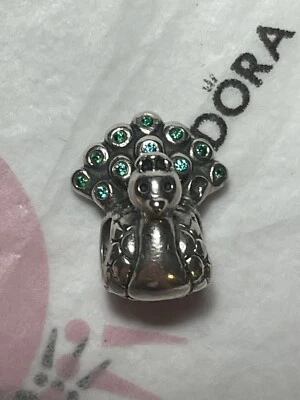£25 • Buy Genuine Pandora Silver Peacock Charm Green CZ  S925 ALE  -tail Damage Stone Lost