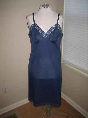 $14.99 • Buy Vintage Vanity Fair Nylon Dark Blue Full Slip, Lace Hem, Trim - Size 38 USA