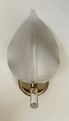 Vintage Murano Art Glass Leaf Form Wall Sconce Brass White Franco Luce • $750