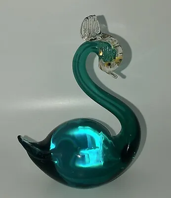 Vintage Murano Art Glass Alfredo Barbini Green Blue Swan Figurine W/Gold Accents • $79.99