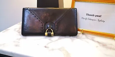 YSL Black Leather Long Wallet • $225