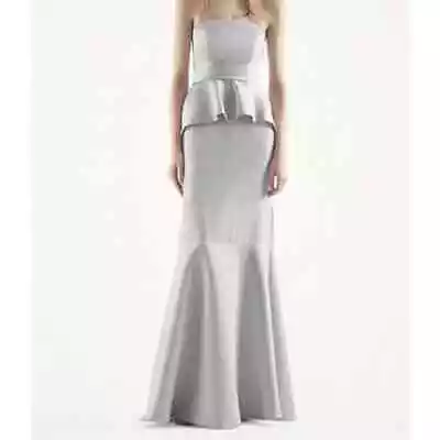 White By Vera Wang Sterling Silver Strapless Peplum Satin Long Gown Dress Size 4 • $27