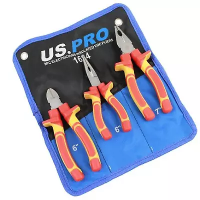 US PRO 3PC VDE Electricians Insulated Pliers Set 1684 • £25.99