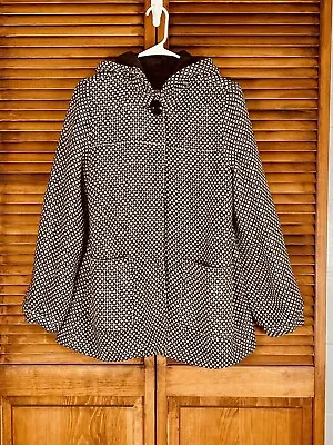 Mossimo Wool Blend Brown Patterned Tweed Coat Hooded Swing Style Sz Small • $19.99
