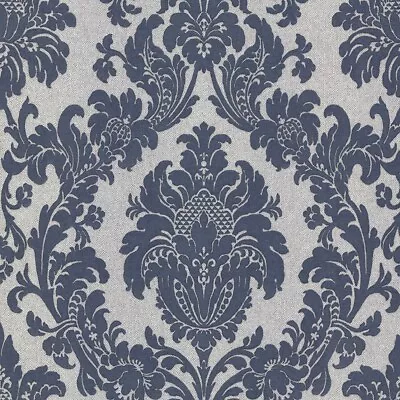 Belgravia Decor San Remo Damask Navy Blue Wallpaper GB6524 - Italian Glitter • £19.49