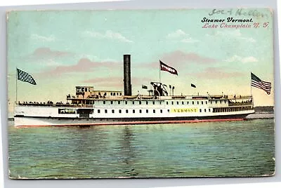 Lake Champlain New York~Steamer Vermont On Lake~Vintage Postcard • $3.49