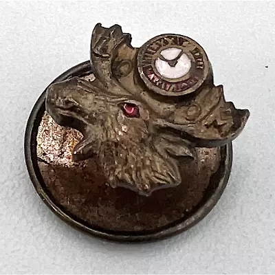 Vintage Moose Lodge Tie Tack Pin Screw Back 1/2  Gold Tone Red Gem Eye • $9.99