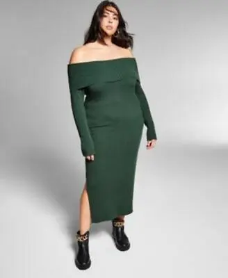 $50 • Buy MSRP $110 INC Plus Size Off-The-Shoulder Dress Dark Green Size 4X