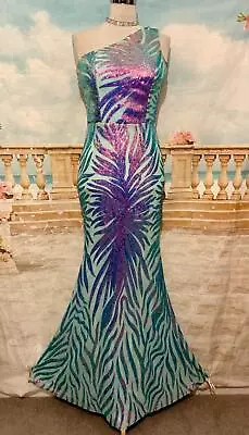 Evening Dress 10 12 S Green Sequin Ballgown Mermaid Fishtail Prom Evening Gatsby • £35