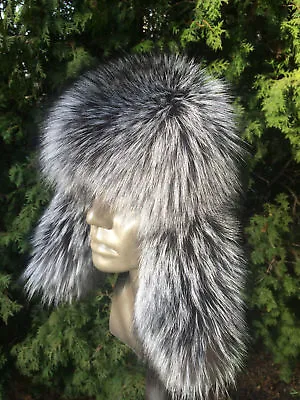 Silver Fox Fur Hat Leather Top Men's Hat Saga Furs • $159.20