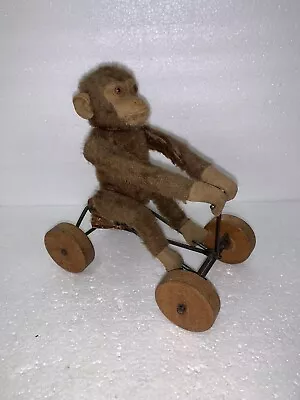 Vintage Antique Steiff Jocko Peter On Wooden Wheels Monkey Pull To Germany • $139