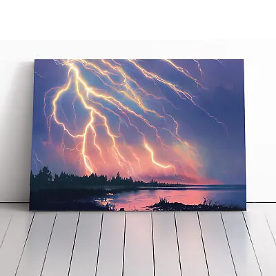 Hypnotic Lightning Storm Canvas Wall Art Print Framed Picture Decor Living Room • £29.95