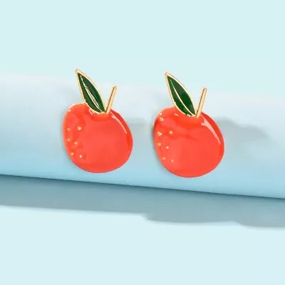 Red Enamel Orange Stud Hypoallergenic Pierced Earrings Women Fruits Jewellery • $1.99