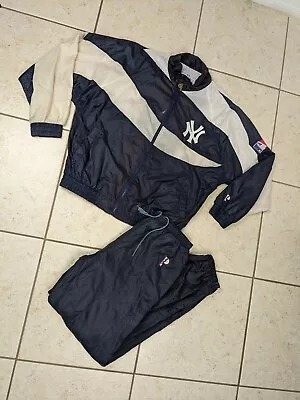 Vtg New York Yankees Pro Player  Windbreaker Jacket Pants Set Large MLB Spellout • $53.99