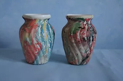 Morton Pottery End Of Day Multicolor Swirl Paint Vases Lot Of 2 Ceramic GUC • $24.99
