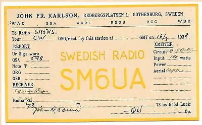£6.45 • Buy QSL Radio SM6UA Gothenburg Sweden Ham Amateur 1938 Operator John Karlson DX SWL