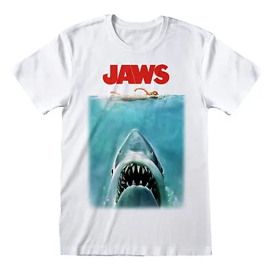 Official Jaws Poster T Shirt Shark Classic Retro Spielberg Movie S M L XL XXL • £13.95