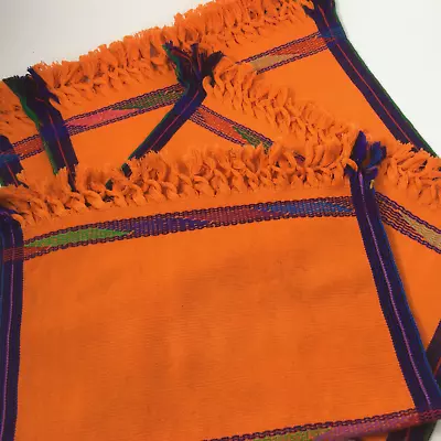 Cotton Table Placemats Orange Embroidered With Tassels Mexican Set Of 4 • $19