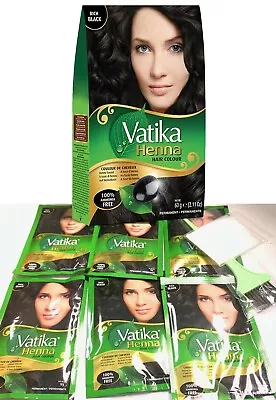 6 Sachets + Gloves + Brush Dabur Vatika RICH BLACK Henna Hair Dye Color • $9.99