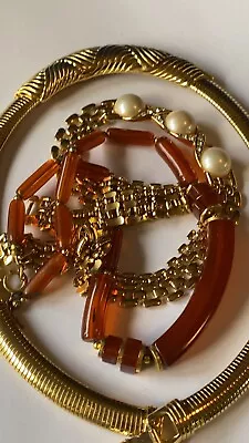 £32.70 • Buy (3) Vintage Trifari Necklace Lot-GoldTone, Faux Pearl And Rhinestone, Lucite