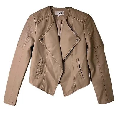Jack By BB Dakota Tan Faux Leather Moto Jacket Open Front Notch Lapel Women S • $30