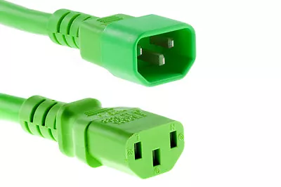 Power Extension Cable IEC C14 Male Plug To IEC C13 Female Socket Green 2m • £5.39