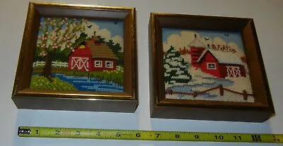 Vintage Jiffy Needlepoint Completed & Framed Spring & Winter Barn Pre-Owned • $21.24