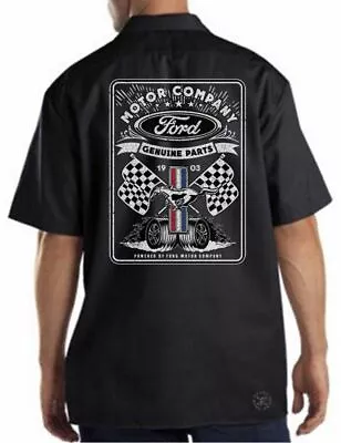 Ford Motor Company Mechanics Work Shirt ~ Racing Flags ~ Mustang V8 F150 • $29.99