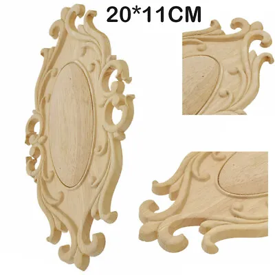 Oval Wood Carved Applique Corner Onlay Unpainted Furniture Figurines Decor US • $9.98
