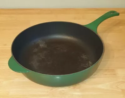 Vintage 30cm Le Creuset Cast Iron Deep Frying Pan / Skillet In Dark Green France • £74.99